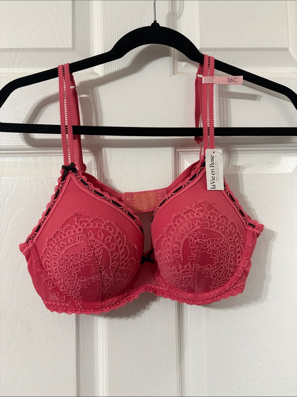 La Vie En Rose Vibrant Pink Lace Underwire Bra